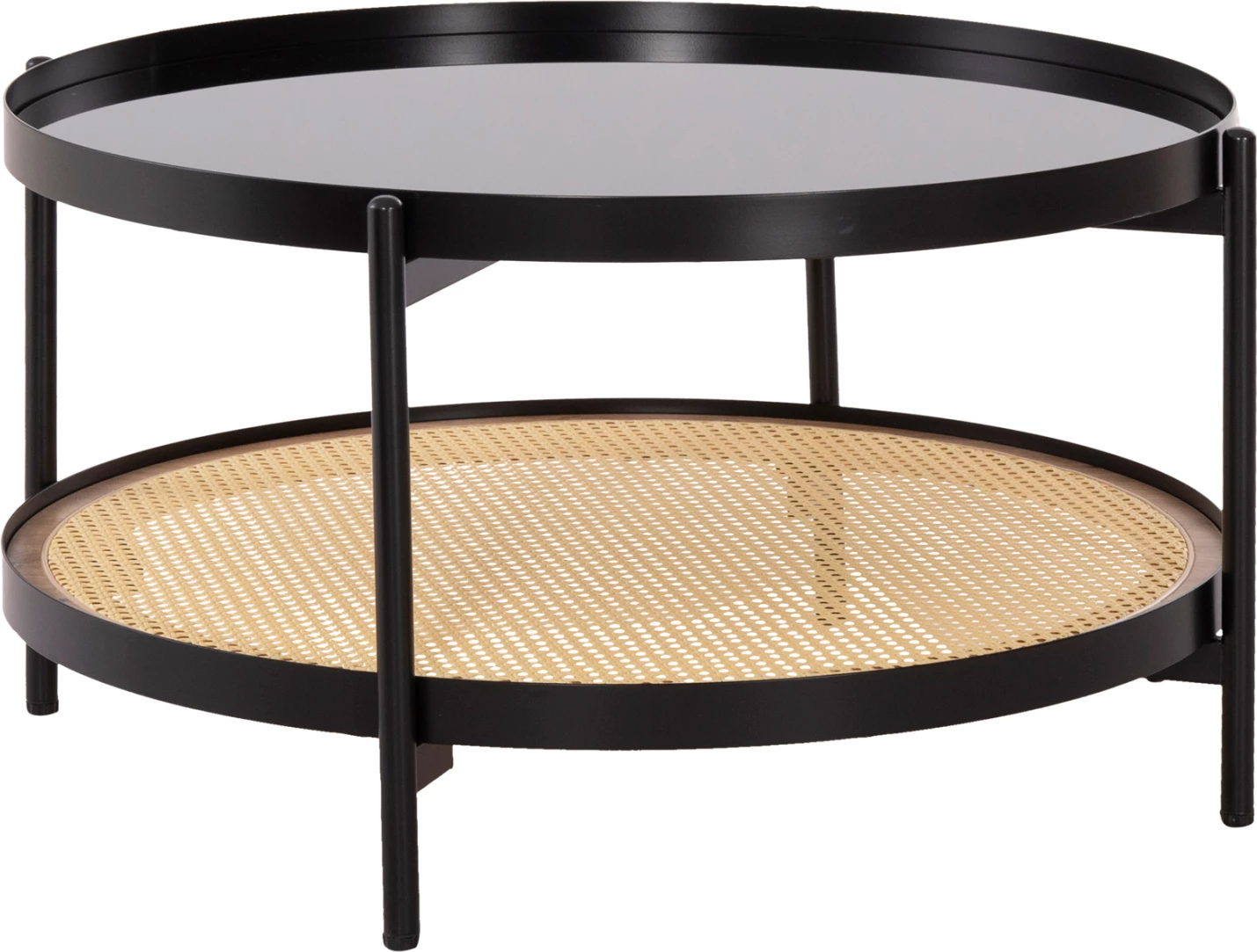 Tavolinë kafeje SEITZ FH18030, sipërfaqe xhami, metal-ratan, Φ80x45Hcm