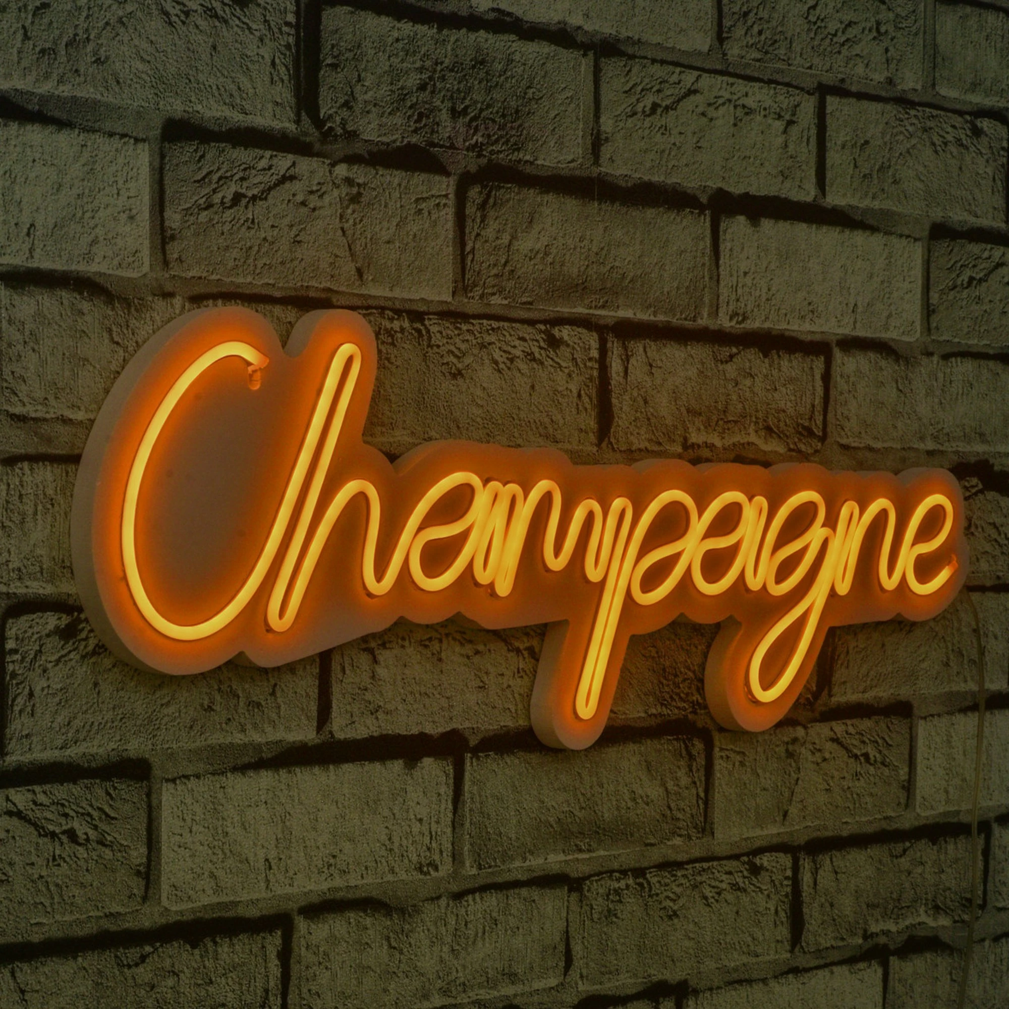 Dritë dekorative plastike LED, shkrim 'Champagne', ngjyrë e verdhë