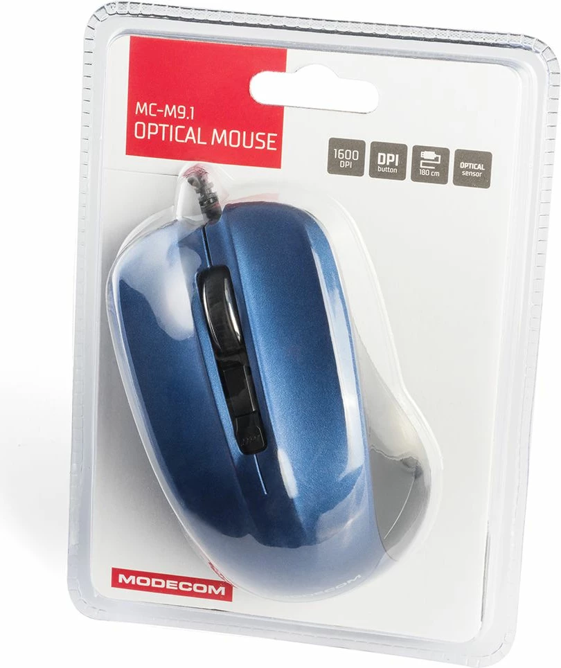 Maus Modecom MC-M9.1 1600 DPI USB me kabllo, 4 butona, zi/kaltër