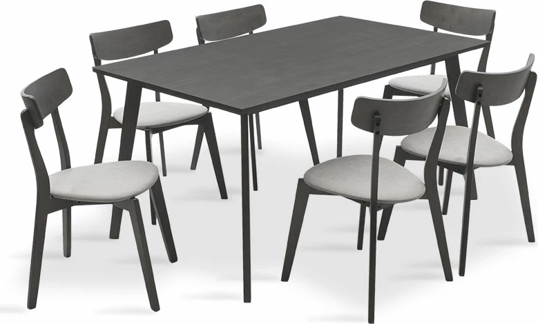 Tavolinë me karrige Benson - Toto 7 copë 150x90x75cm ngjyrë gri rustike - pëlhurë gri