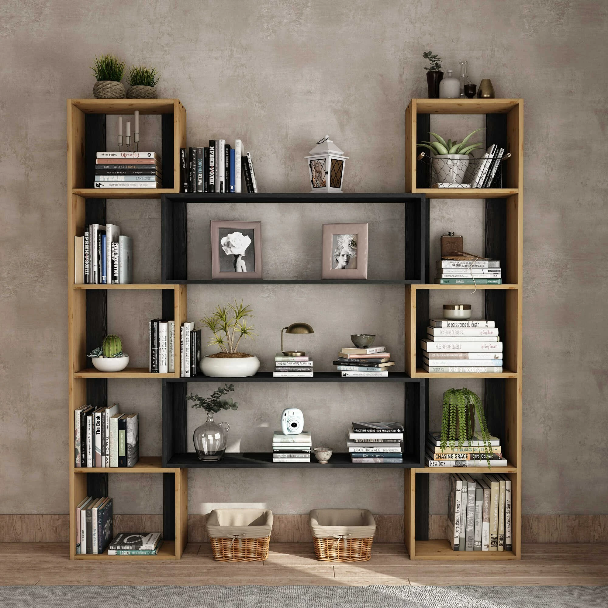 Raft librash Skye Decor, natyral dhe i zi, CPT6011-200