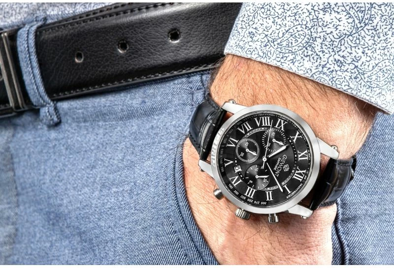 Orë dore meshkuj Giewont GW6260-A2, argjendtë e zezë, set