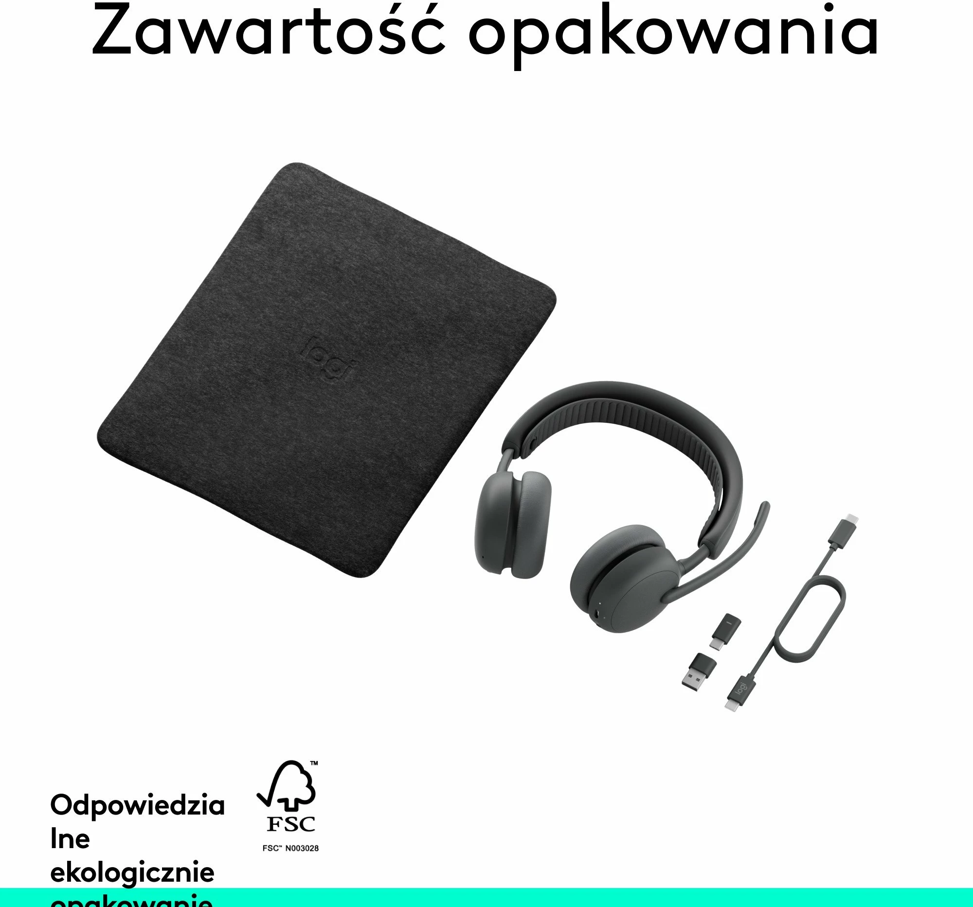 Kufje Logitech Zone Wireless 2 ES (981-001503), wireless Bluetooth 5.3, ANC, USB-C, të zeza, me çantë