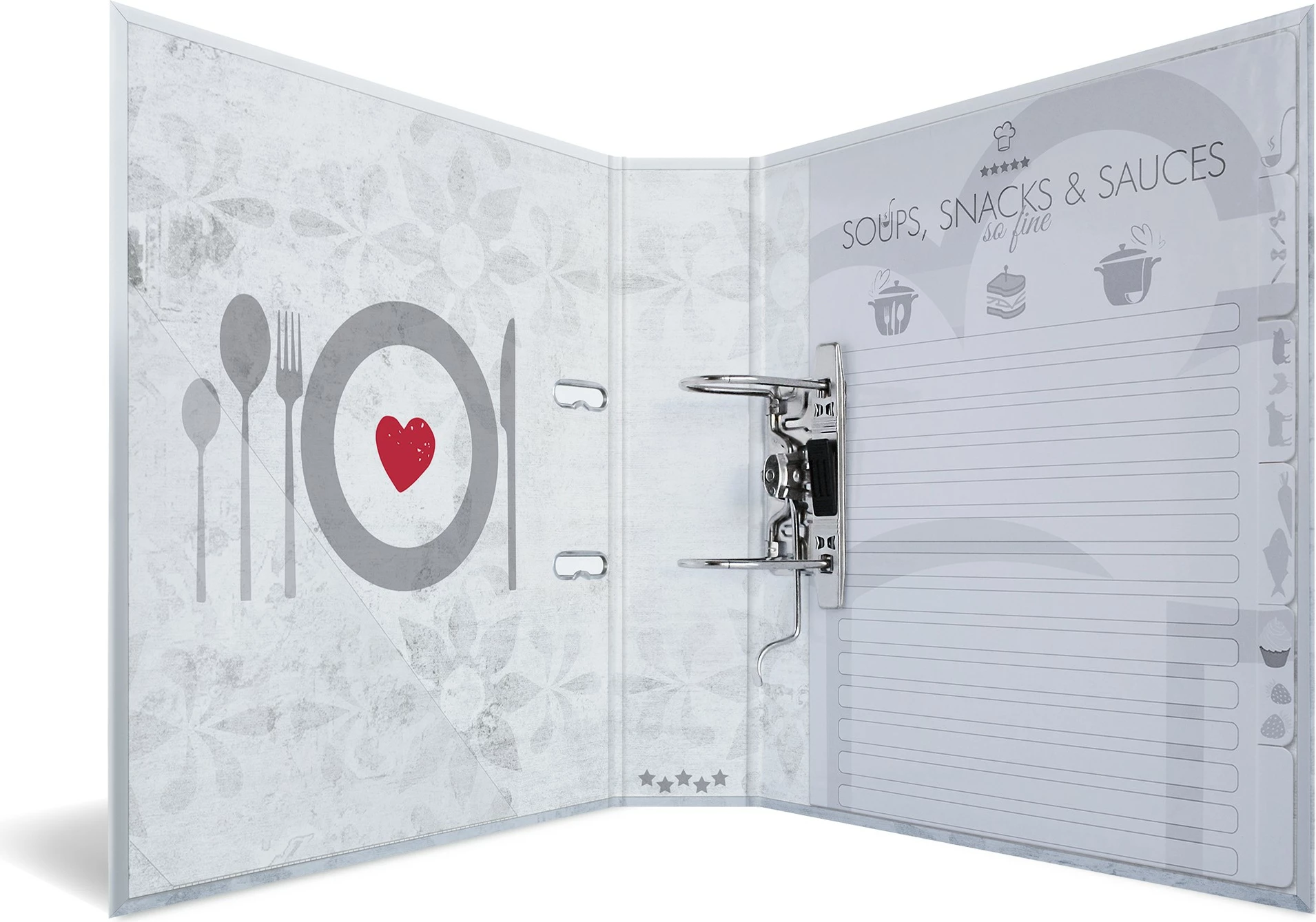 Dosje organizuese HERMA Cooking with Love, A4, D-ring, karton, 7 cm, e bardhë/e kuqe/e artë