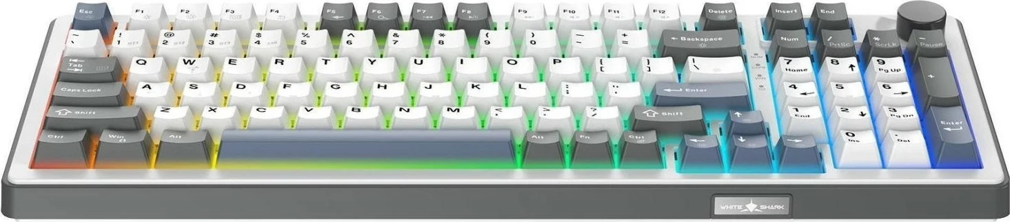 Tastierë gaming White Shark Excalibur, mekanike Hot-Swap KTT Wine Red, RGB, 98%, wireless/USB-C, US ANSI, bardhë-gri