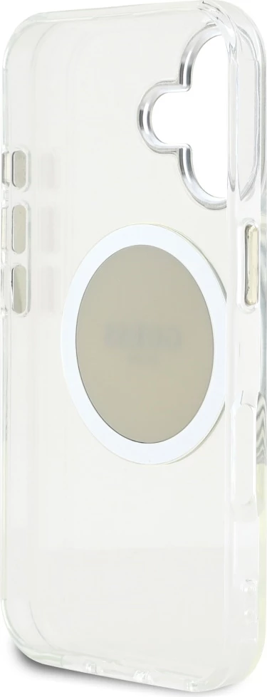 Mbështjellës Guess IML Metal Colored Circle Classic Logo MagSafe për iPhone 16, Gri