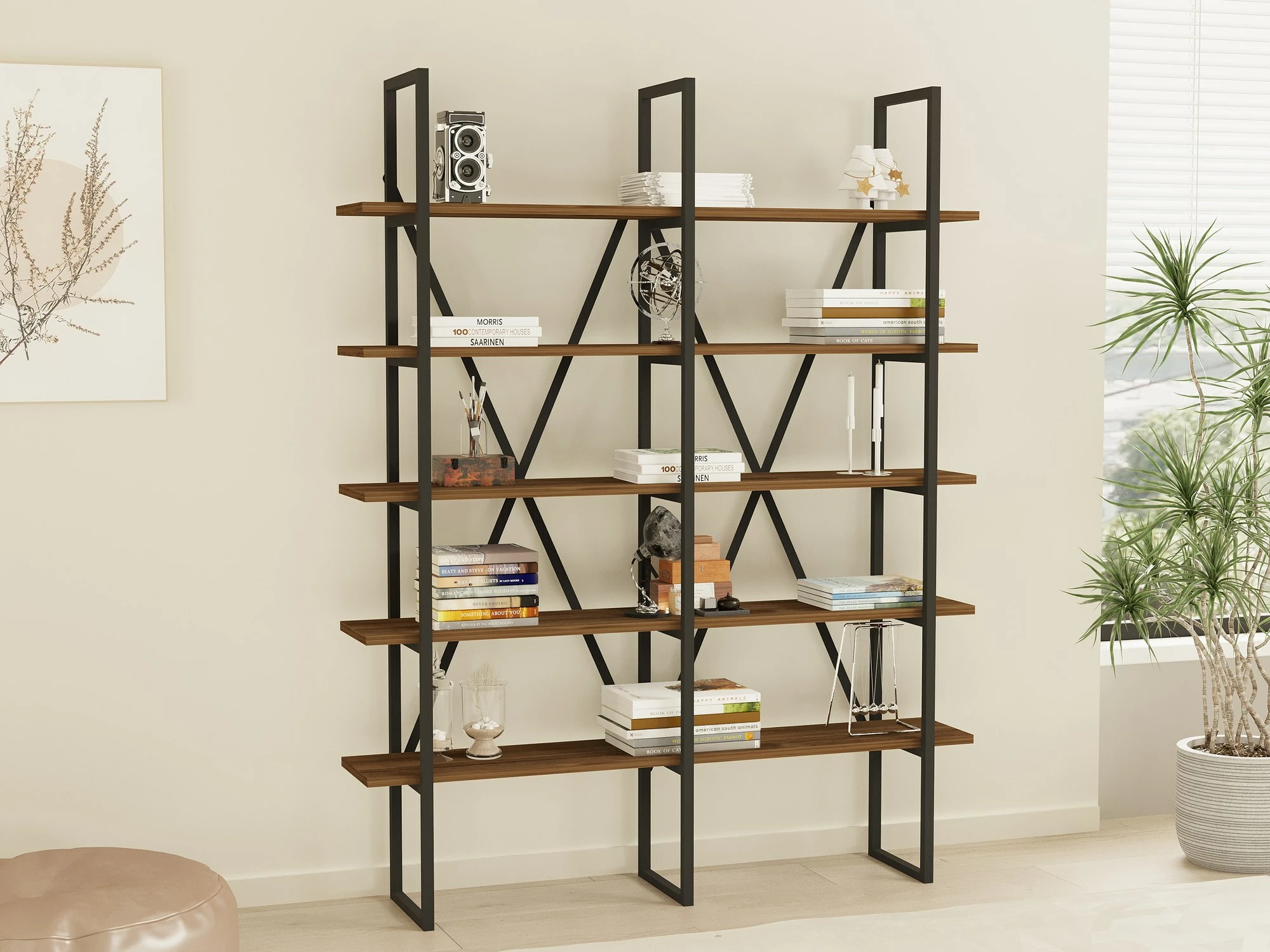 Raft librash Hanah Home, Burgaz, ngjyrë arre dhe e zezë