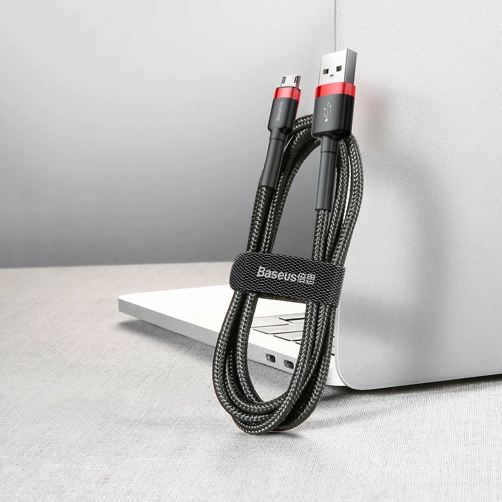 Kabllo Baseus Cafule, USB në micro USB, 3m, 2A, e zezë-kuqe