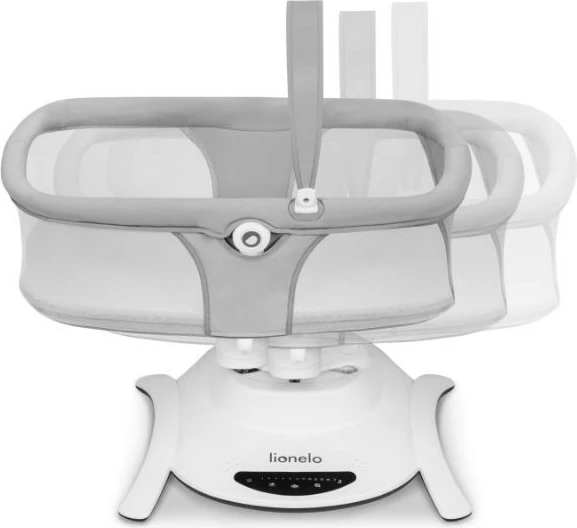 Djep lëkundës Lionelo Bella Set, 2-në-1, me muzikë, jastëk dhe lodra, Gri