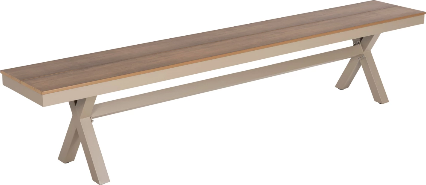 Stol alumini TAWNEE FH6040.04 ngjyrë shampanje - sipërfaqe polivudi ngjyrë druri natyral 220x36x44,5Hcm