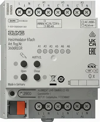 Aktuator ngrohjeje Jung 36006 KNX, 6-kanalësh me rregullator