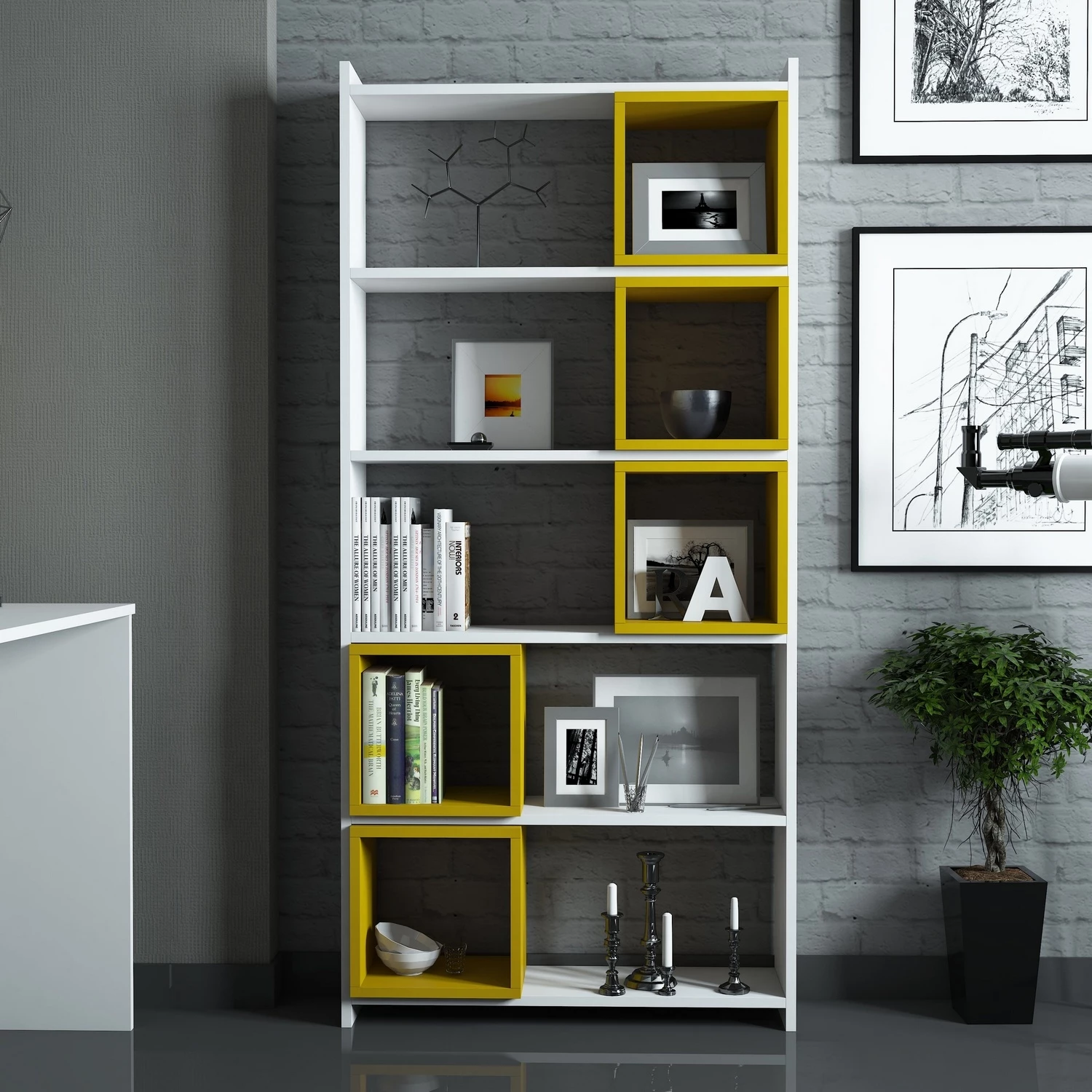 Raft librash Hanah Home, kuti të bardha dhe të verdha