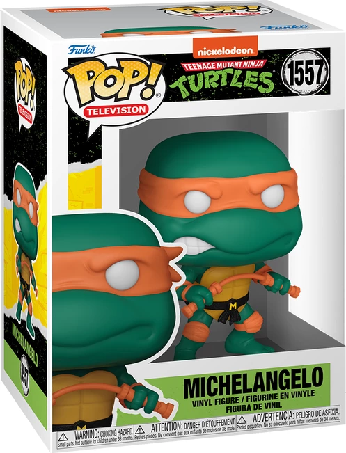 Figurë koleksionuese Funko Pop TV Funko Teenage Mutant Ninja Turtles Michelangelo vinyl, jeshile/portokalli