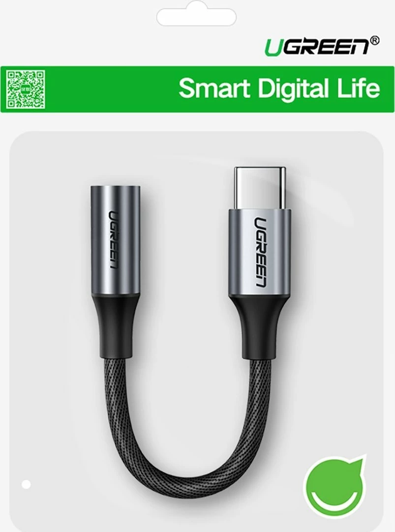 Adapter audio Ugreen AV161 (80154) USB-C në Jack 3.5mm, kabllo 10 cm, DAC, gri e errët