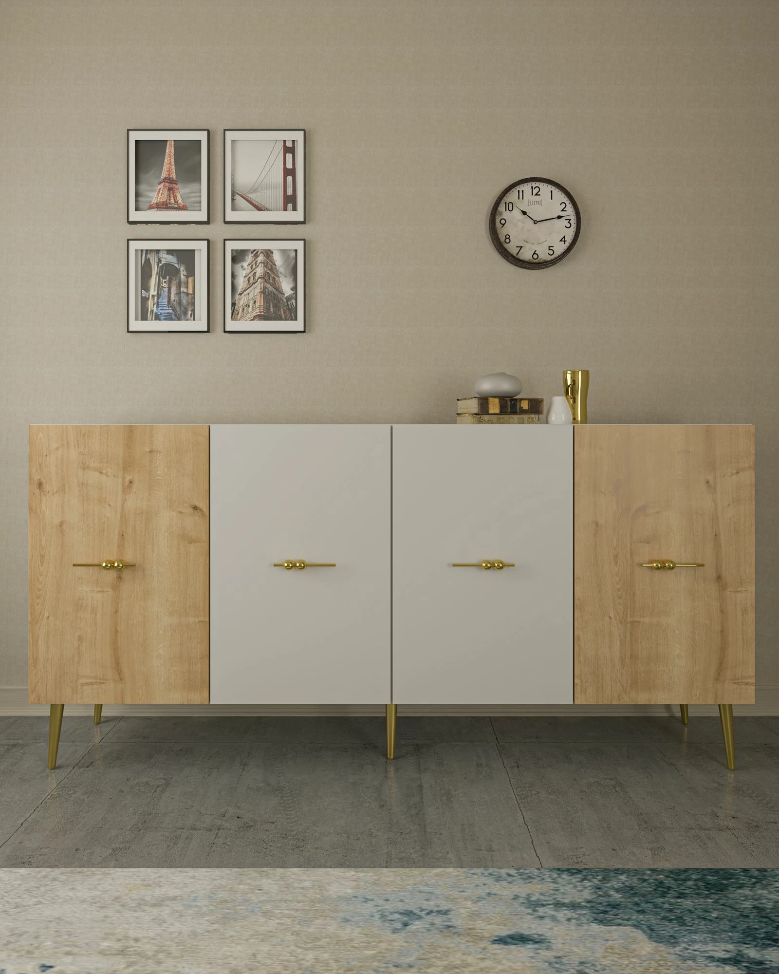 Konsol Skye Decor, Loop KB150, e bardhë, lisi sapphire