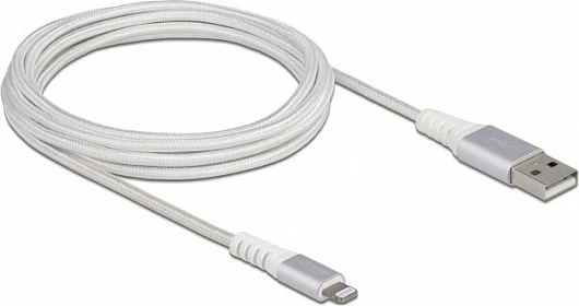 Kabllo USB DeLOCK USB-A në Lightning, 3 m, Kevlar, 3A, bardhë/argjendtë