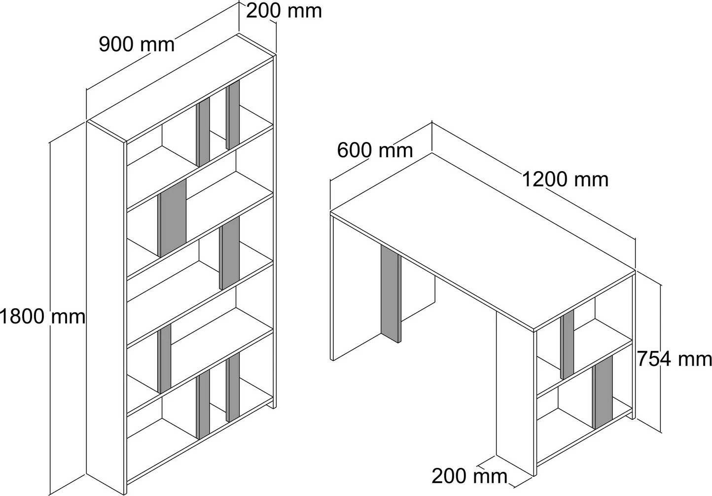 Tavolinë pune me raft librash Skye Decor, ngjyrë arre, mermer i zi