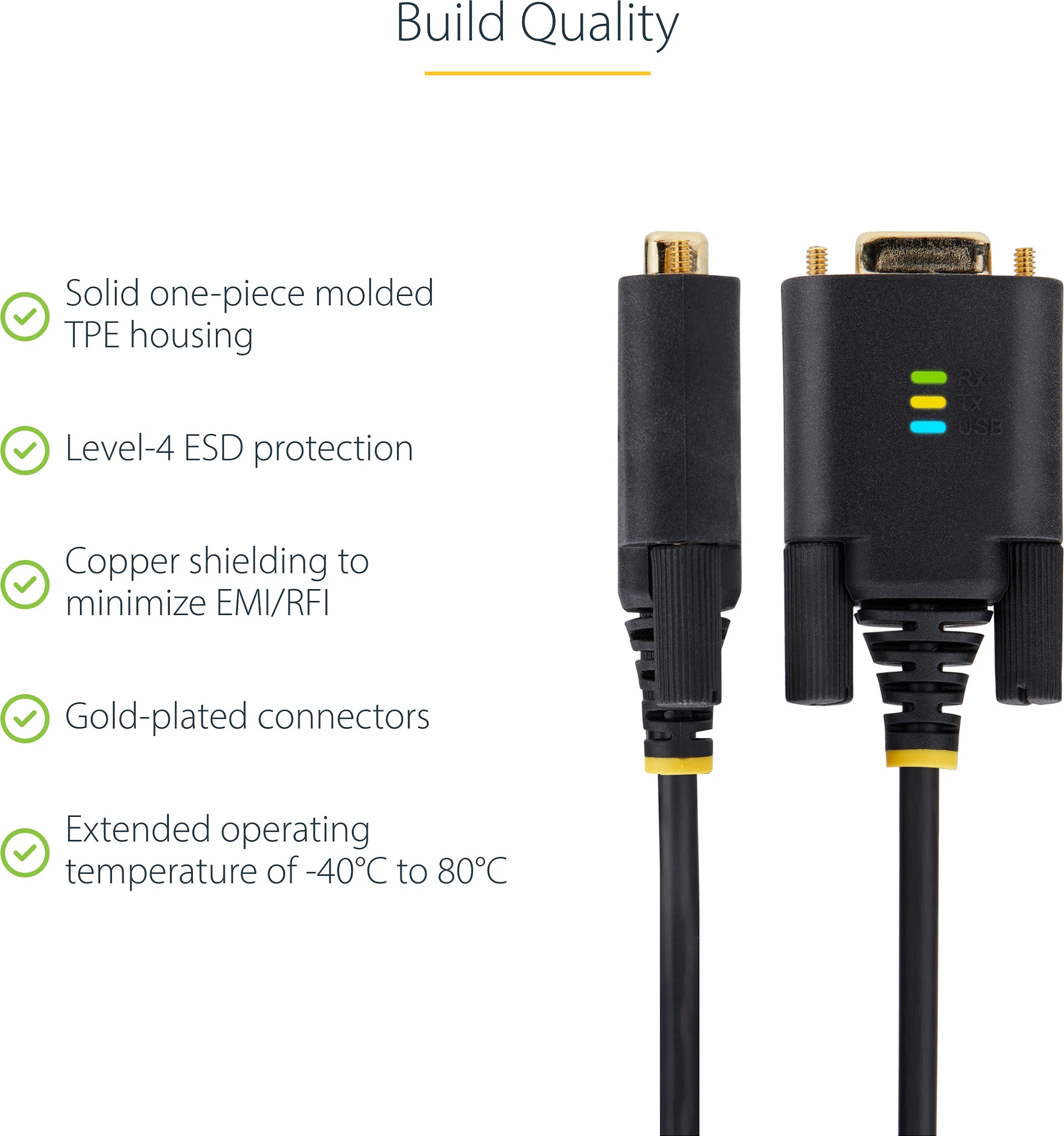 Kabllo adapter StarTech USB-A në Serial RS232 DB9, 2m, FTDI, e zezë