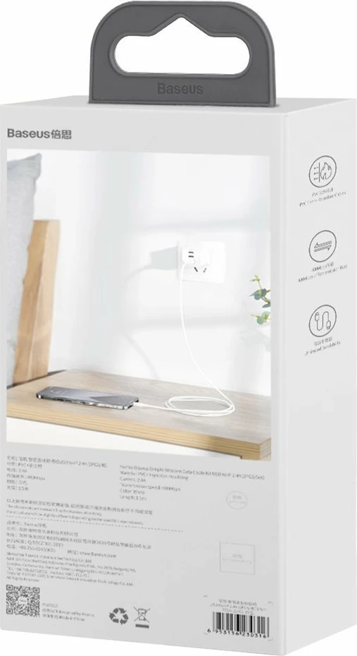 Kabllo USB-Lightning Baseus TZCALZJ-02, 1.5m, Set 2 copë, Bardhë