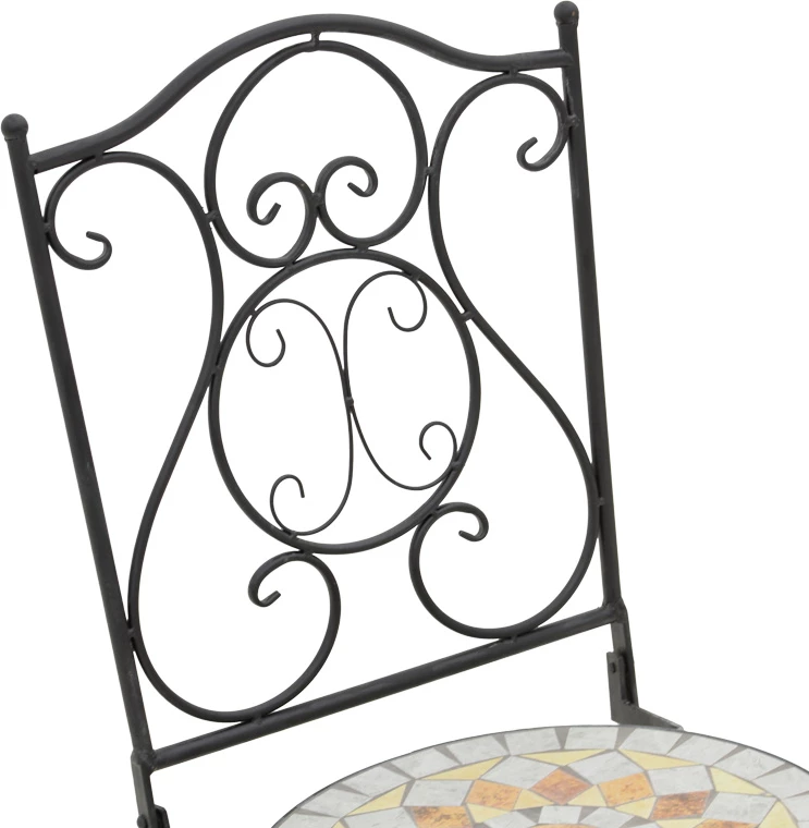 Set tavoline me karrige për terasë, mozaik, metal i zi, 3 pjesë