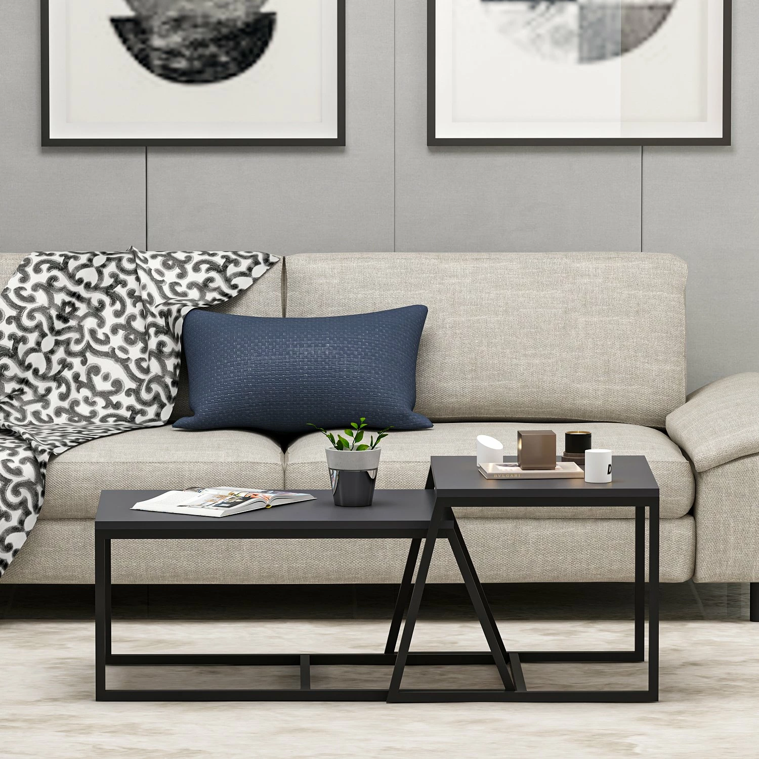 Set tavolinash kafeje Hanah Home, minimal, ngjyrë antracit