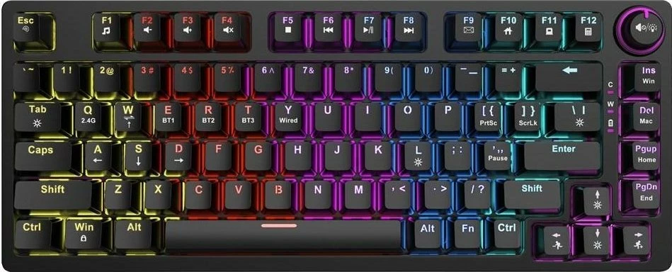 Tastierë mekanike Savio Phenix Red, Gateron Red Pro, 75% (82 taste), RGB, me kabllo dhe wireless, e zezë