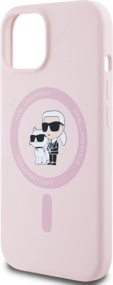 Mbështjellës Karl Lagerfeld Silicone Karl&Choupette MagSafe për iPhone 15, Rozë
