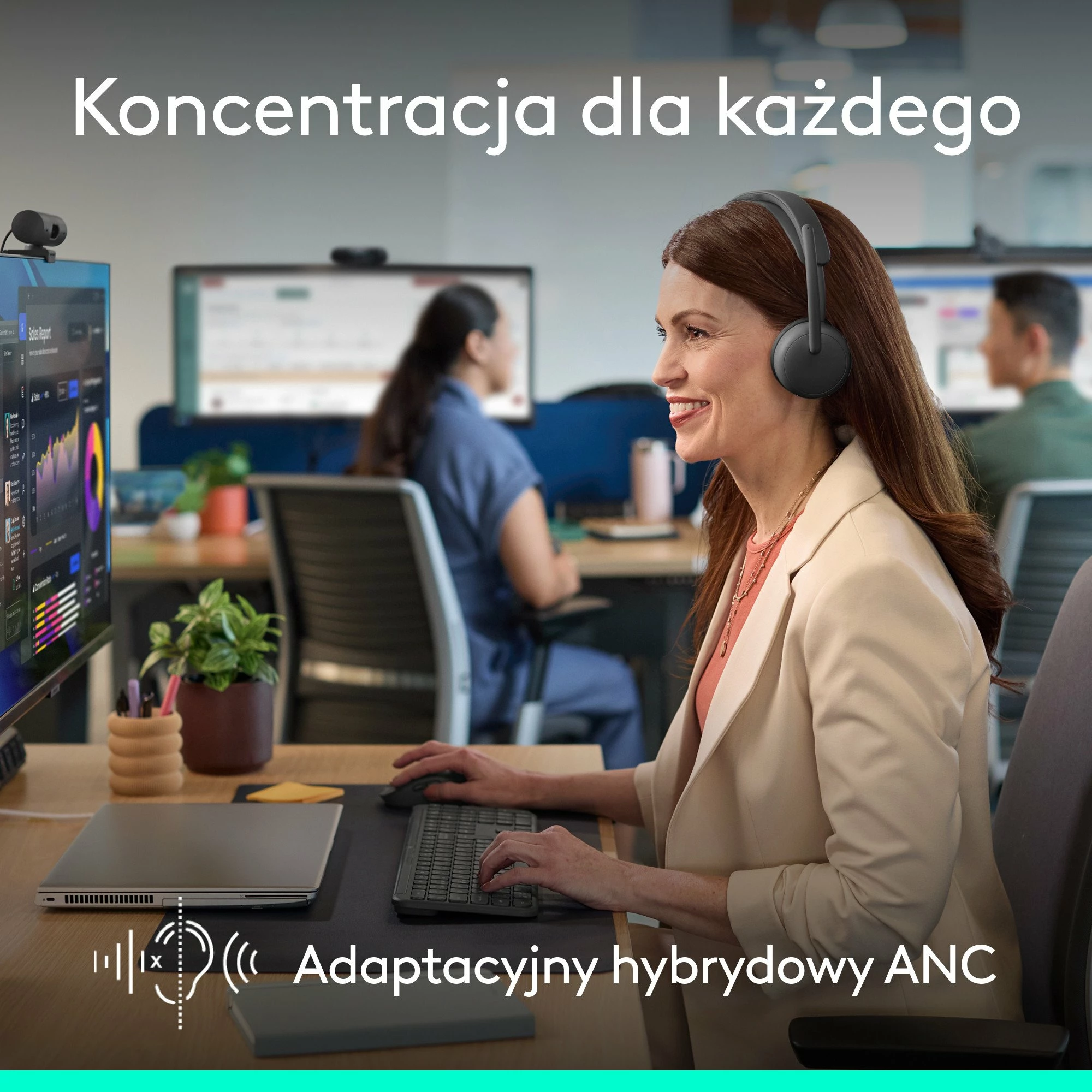 Kufje Logitech Zone Wireless 2 ES (981-001503), wireless Bluetooth 5.3, ANC, USB-C, të zeza, me çantë