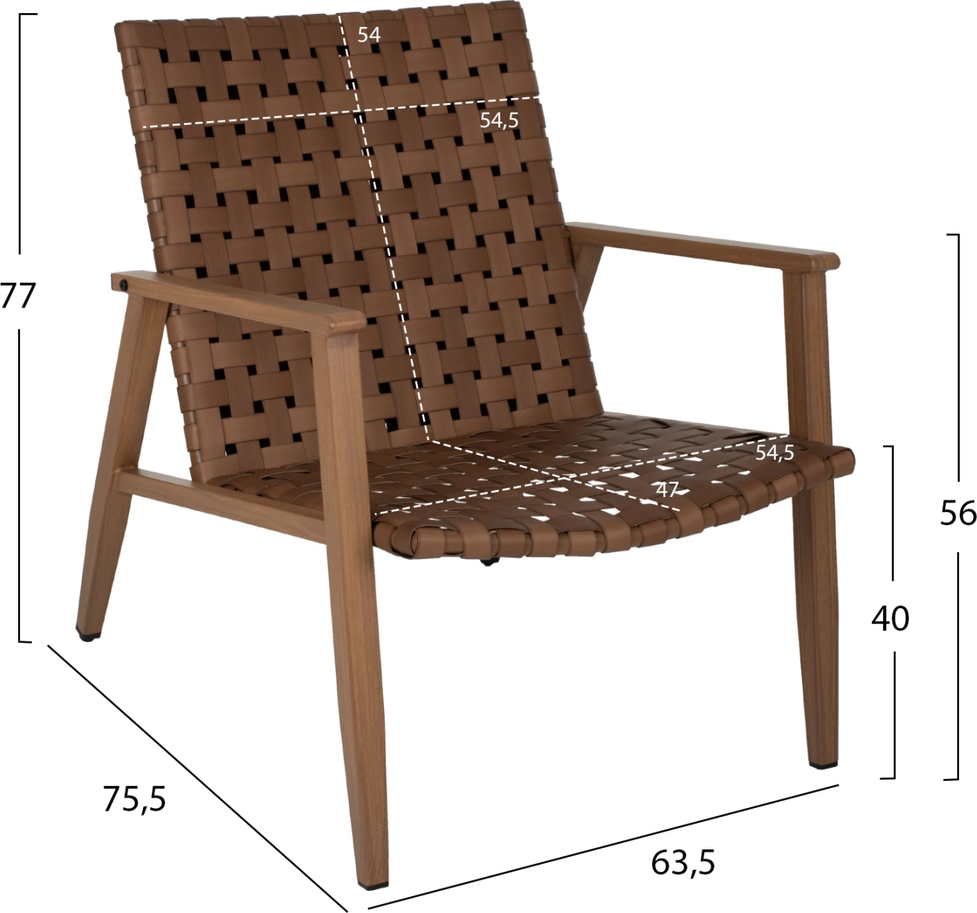 Karrige me krahë FELIPE, pamje druri metali & pamje lëkure ratan, FH5868.01, 63,5x75,5x77Hcm