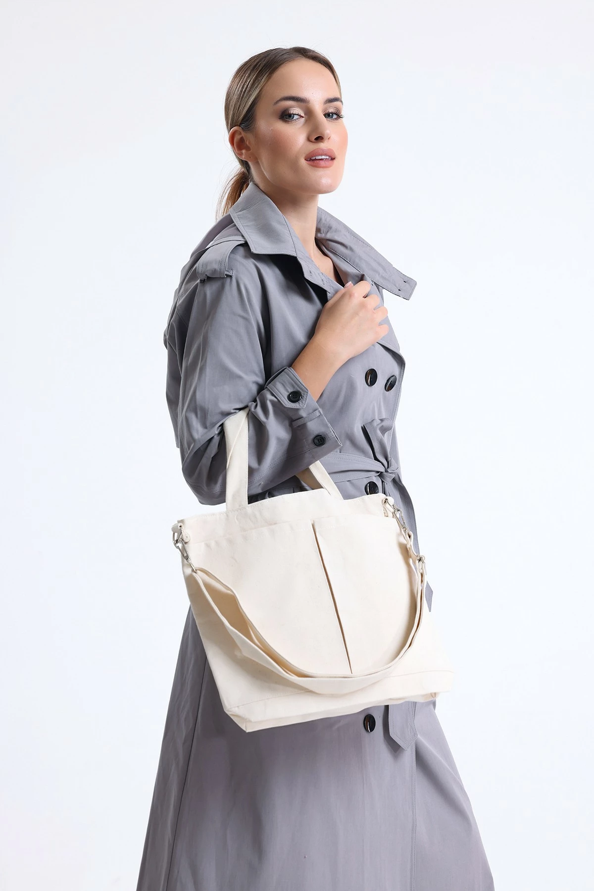 Çantë tote Zoozie Bags, krem, 2062
