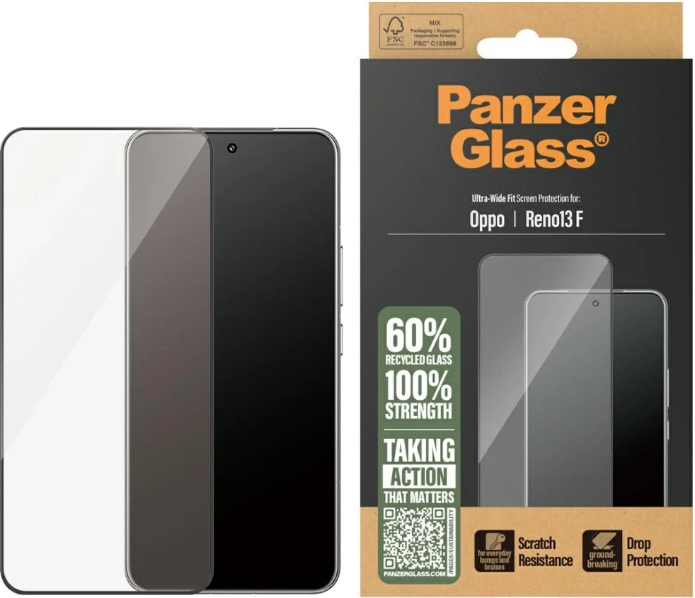 Xham mbrojtës PanzerGlass Ultra-Wide Fit për Oppo Reno13 F, me kornizë të zezë