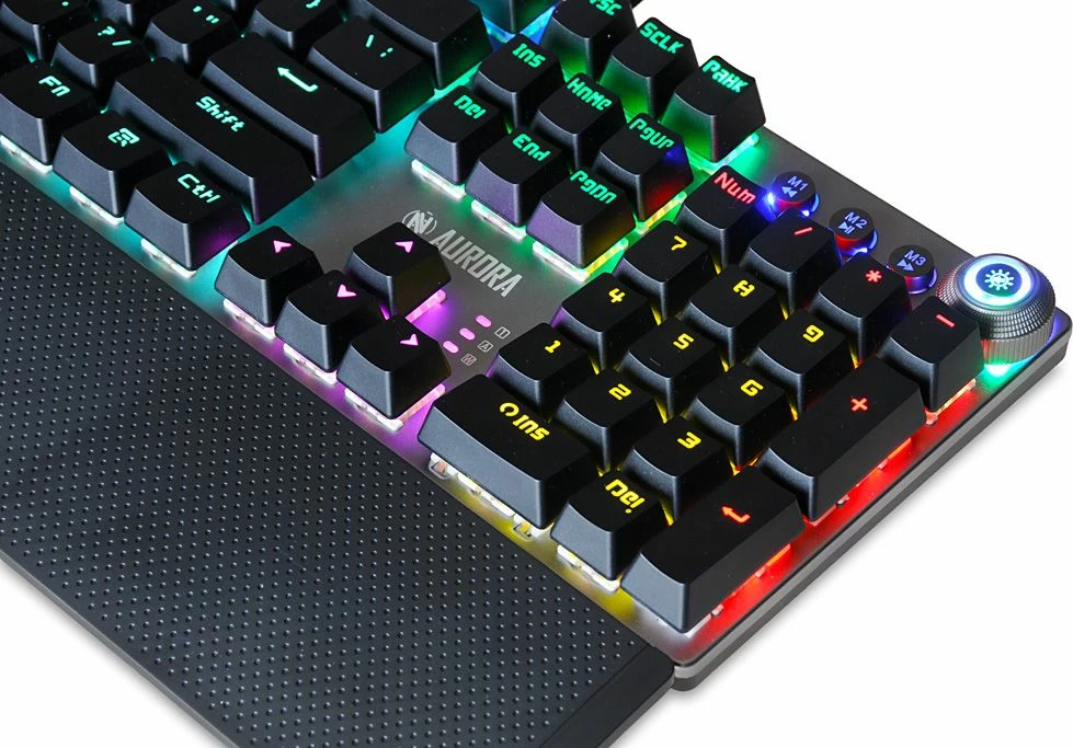 Tastierë mekanike iBOX Aurora K-3, RGB LED, KRGD Brown Switch, USB me kabllo, full-size 100%, me mbështetëse dore magnetike, argjend