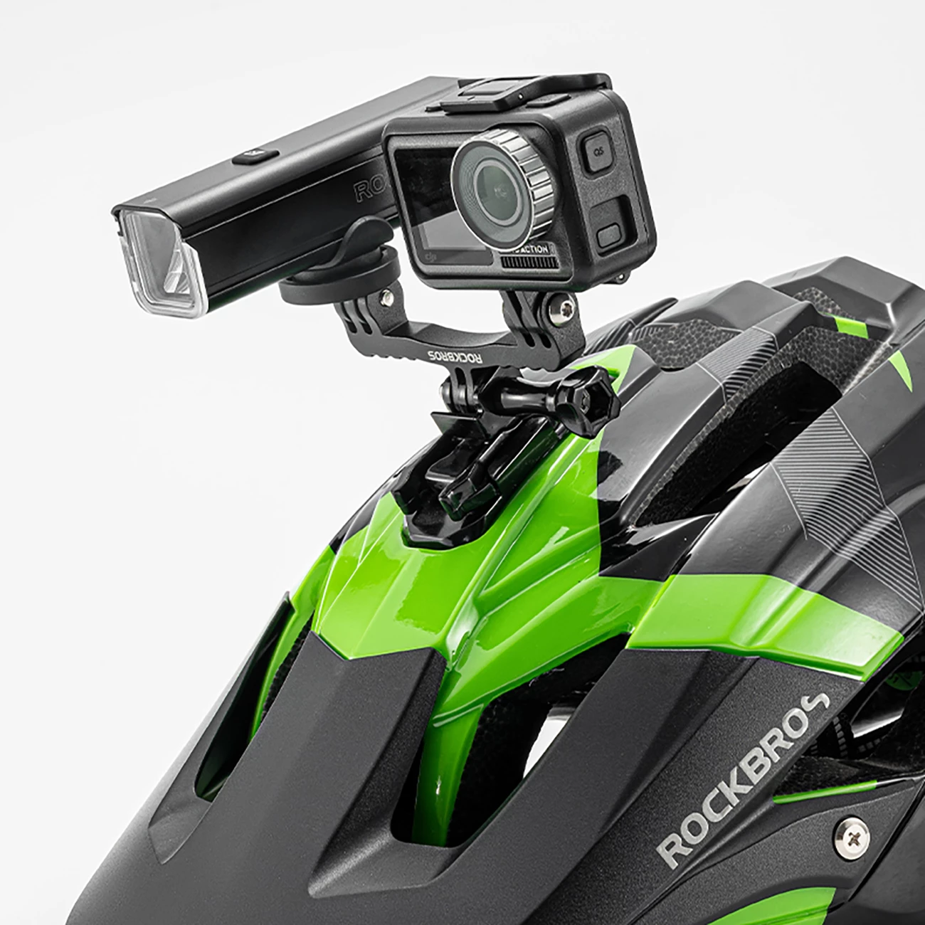 Mbajtëse timoni biçiklete Rockbros FK-301 2-në-1, për kompjuter Garmin/Wahoo/Bryton + dritë/kamerë GoPro, 31.8 mm, E zezë