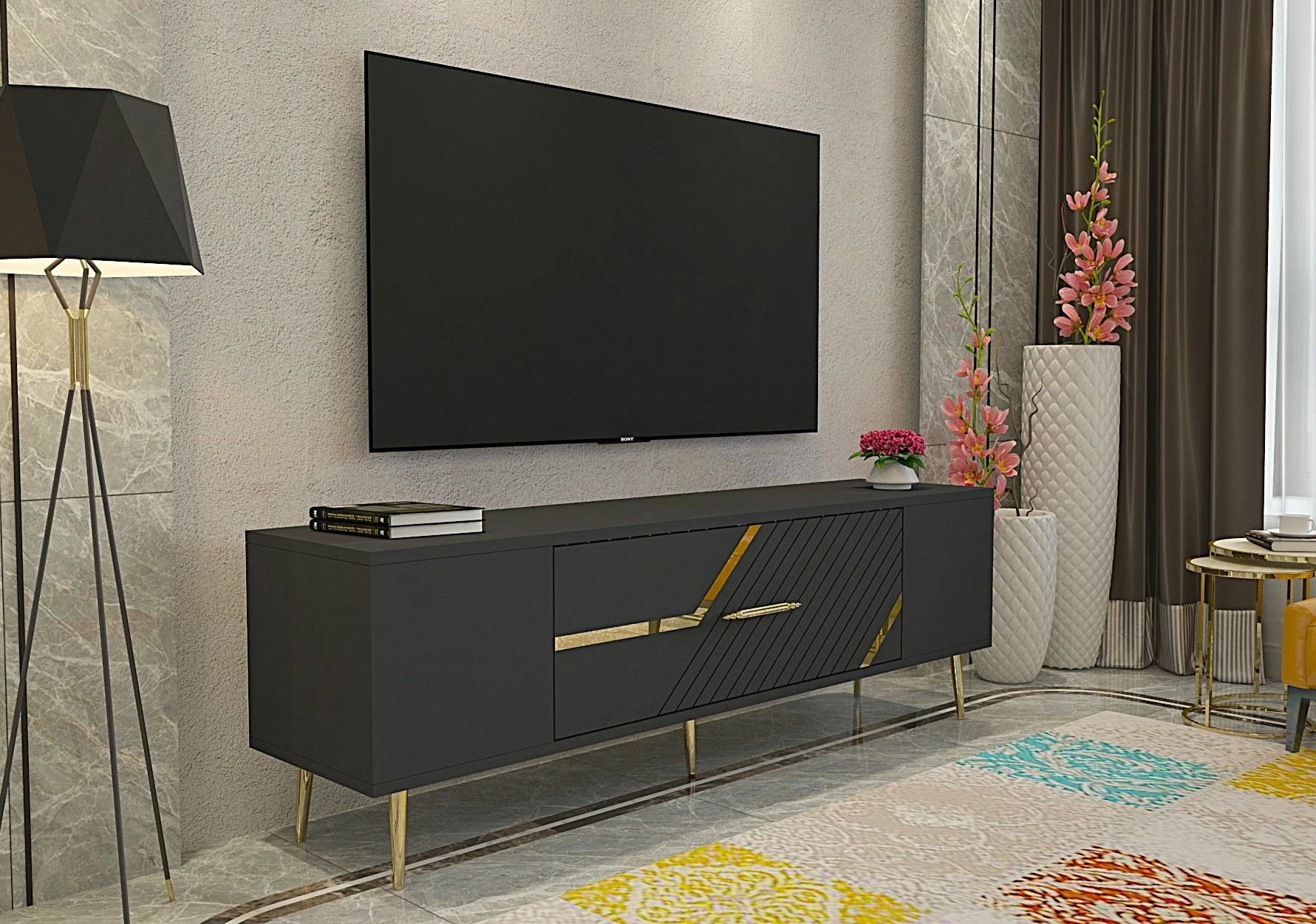 Komodë për TV, ngjyrë antracit dhe ari, Skye Decor, Dekolp5