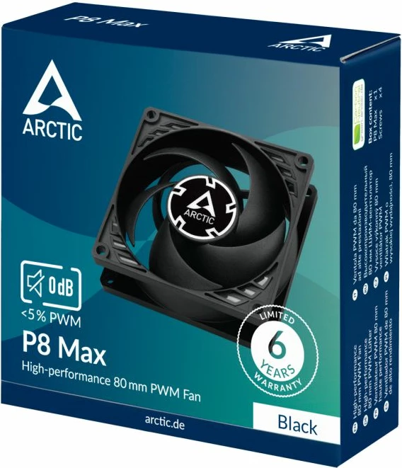 Ventilator PWM 80mm ARCTIC P8 MAX 4-pin, 500–5000 rpm, i zi