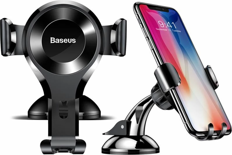 Mbajtëse telefoni për veturë Baseus Gravity Osculum SUYL-XP01, 4.0–6.7\", montim xham/panel, rrotullim 360°, e zezë