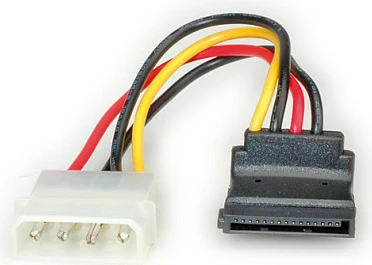 Kabllo adapteri rryme ROLINE Molex 4-pin në SATA 15-pin, 0.1 m, 90°, e zezë/kuqe/bardhë/verdhe