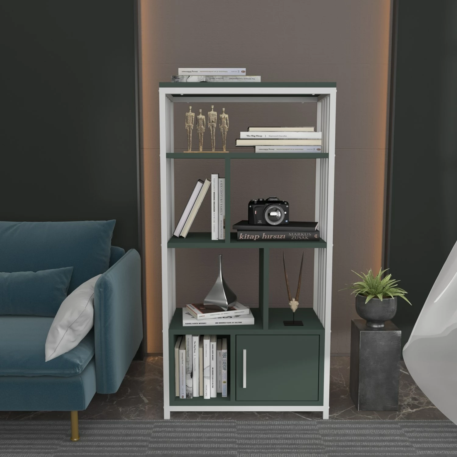 Raft librash Skye Decor, Valero, ngjyrë e gjelbër dhe e bardhë