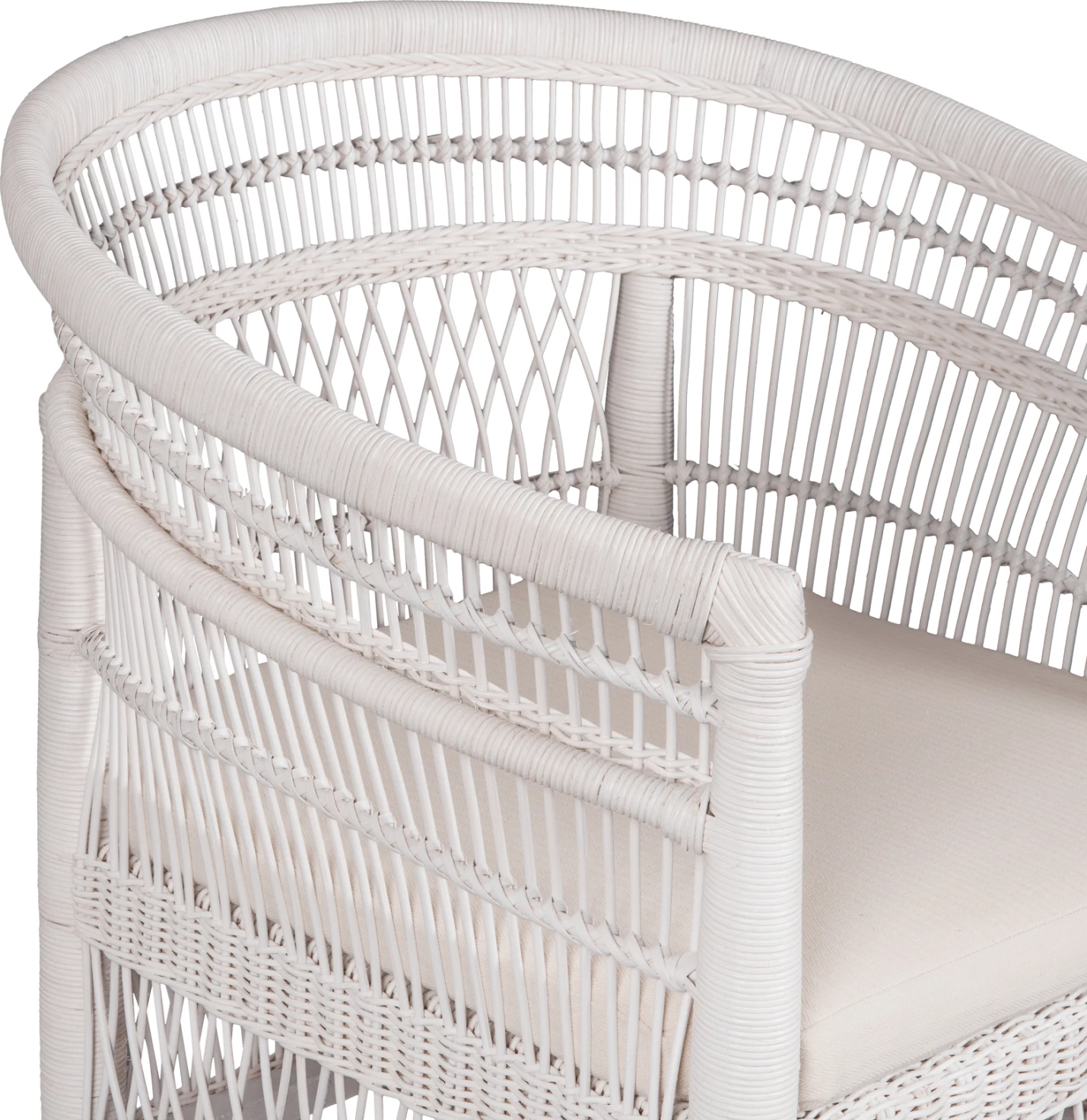 Karrige MALAWI FH9635.02 dru mahogany me rattan, jastëk i bardhë-bardhë 80x70x86Hcm