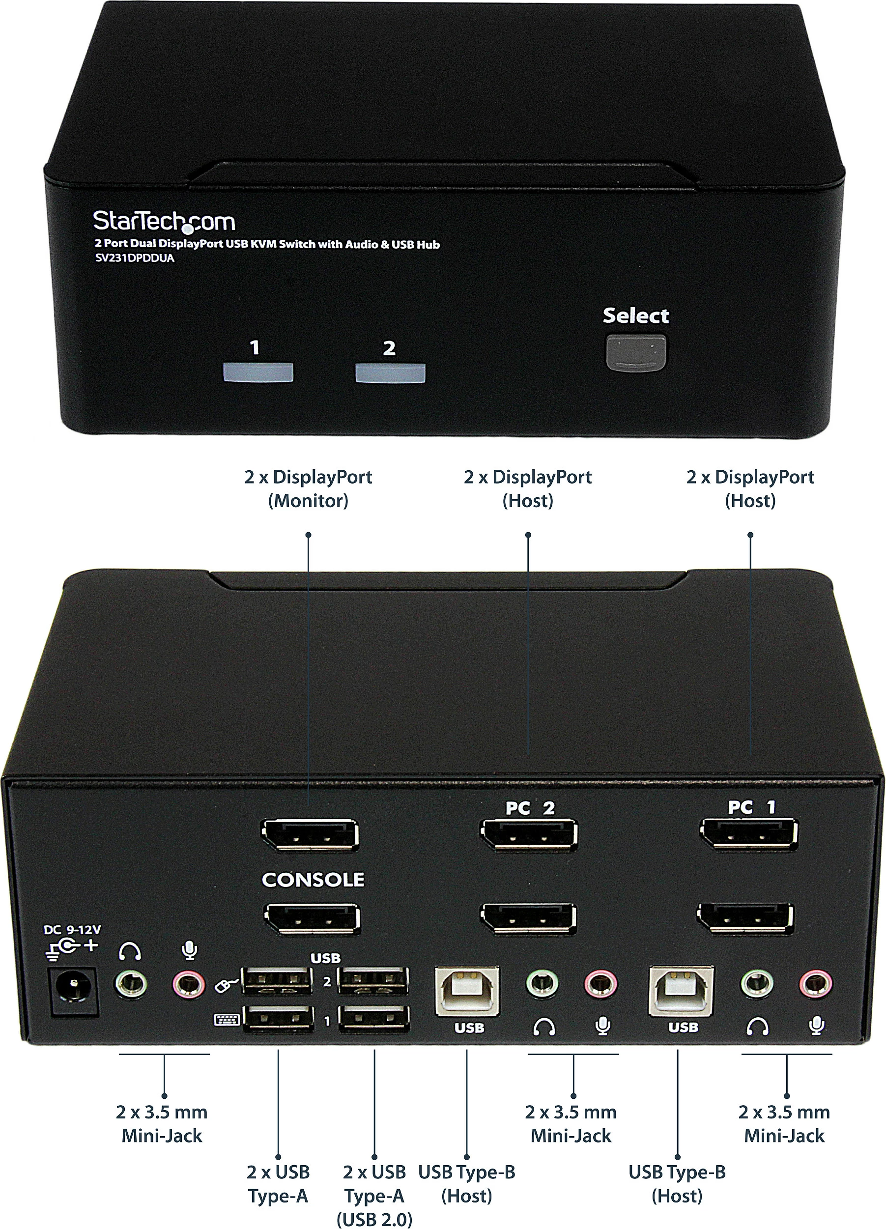 Switch KVM StarTech SV231DPDDUA2, 2-Port DisplayPort Dual Monitor, 4K 60Hz, i zi