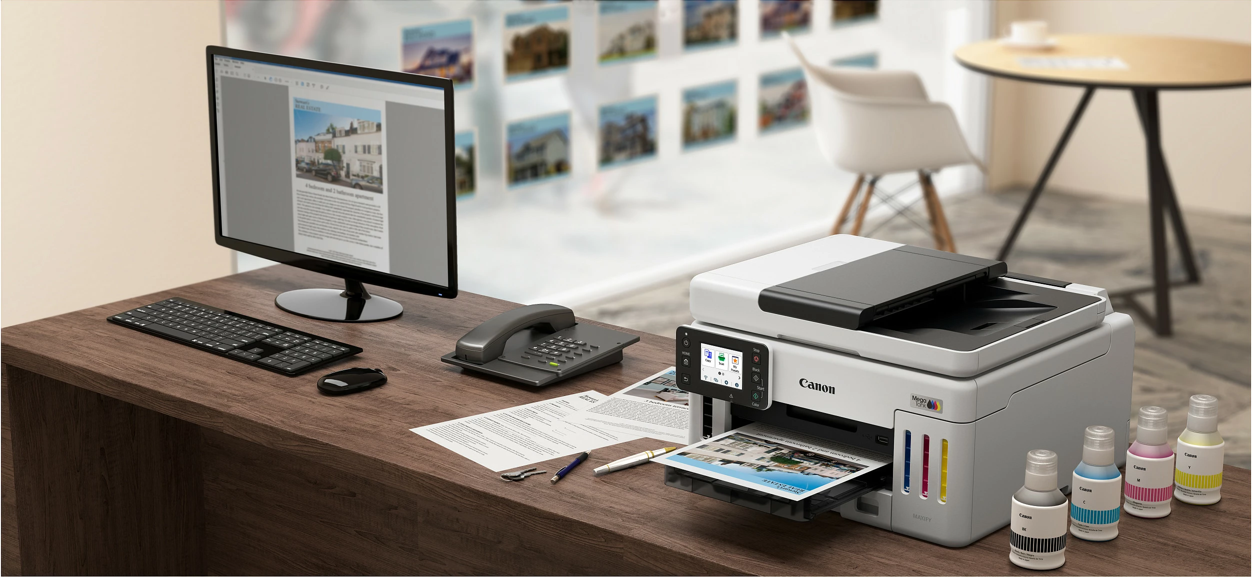 Printer multifunksional Canon MAXIFY GX6150, Inkjet me ngjyra, A4, Duplex, Wi‑Fi/Ethernet, bardh e zi