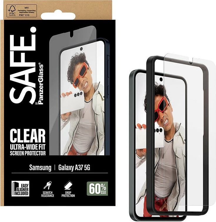Mbrojtës ekrani PanzerGlass SAFE për Samsung Galaxy A37 5G, Ultra-Wide Fit EasyAligner, i tejdukshëm