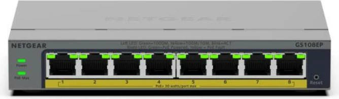 Switch, Netgear, GS108EP-100EUS, 8 porte, 100Mbps, gri