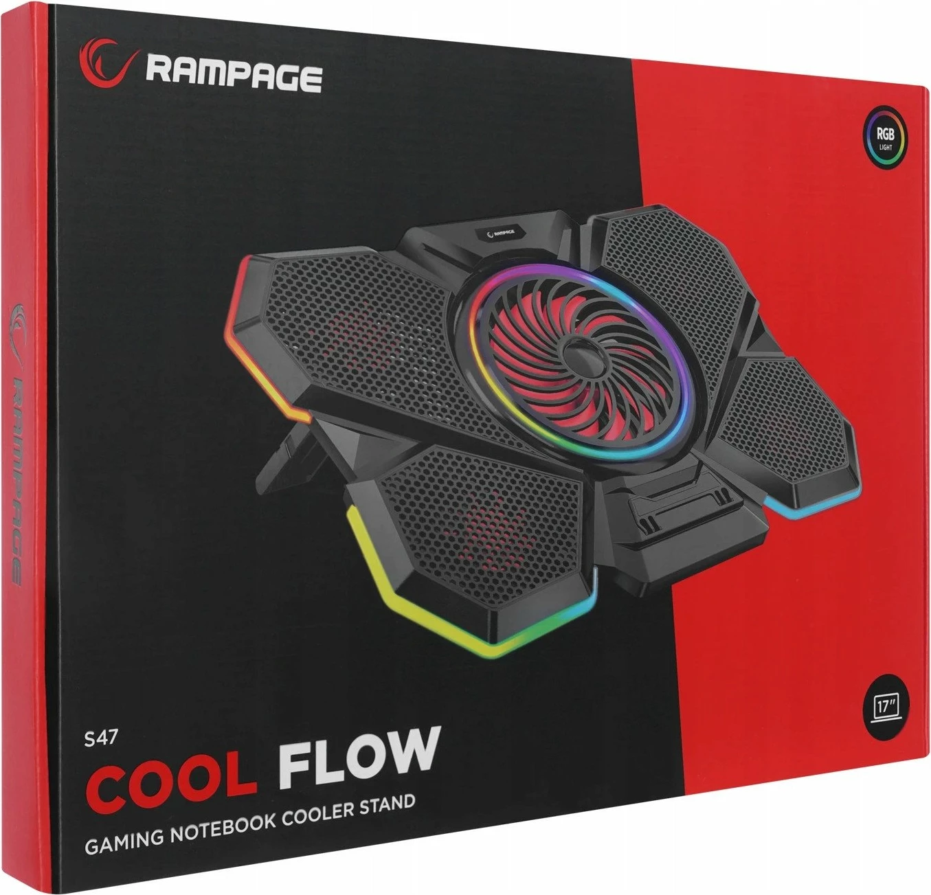 Mbajtëse ftohëse për laptop Rampage S47 CoolFlow 9-17.3", RGB, 5 ventilatorë, e zezë