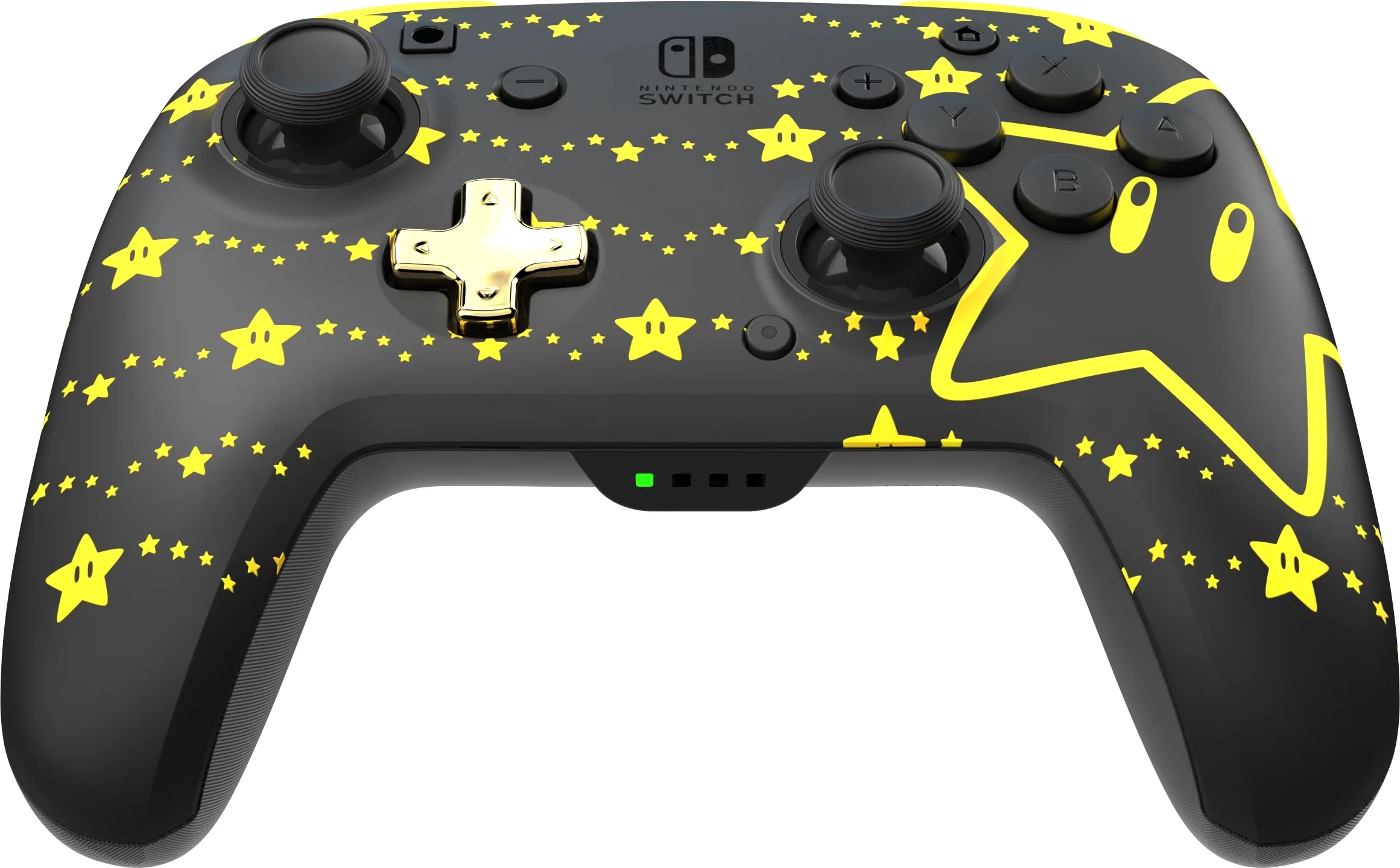 Kontroller pa tela PDP REMATCH GLOW Super Star për Nintendo Switch, bateri 40 orë, butona mbrapa të programueshëm, glow-in-the-dark, i zi/verdhe
