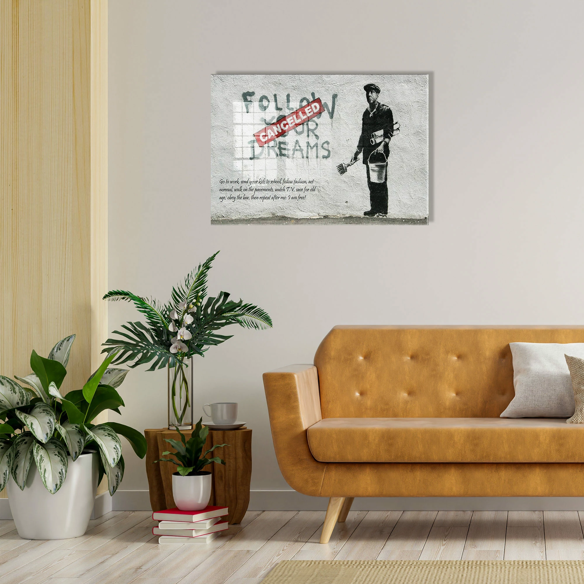 Pikturë dekorative prej xhami të temperuar, Banksy, shumëngjyrëshe, UV-022, 70x100cm