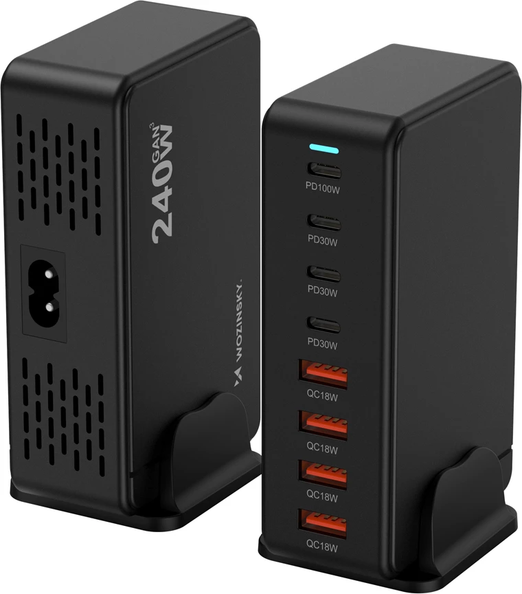 Stacion karikimi Wozinsky WSL-240 240W GaN, USB-C PD 100W + 3x30W, 4xUSB-A QC3, i zi