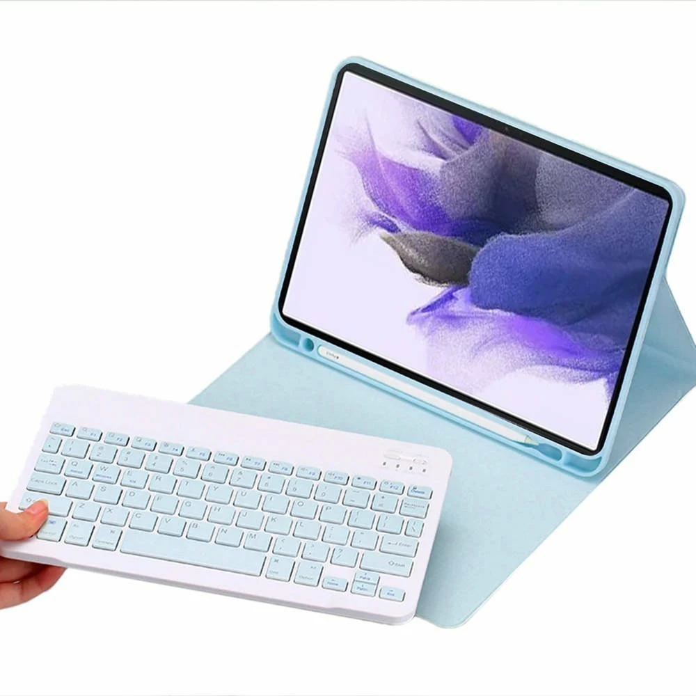 Mbështjellës lëkure me tastierë Bluetooth Strado CFS7FE për Samsung Galaxy Tab S7 FE/S7 Plus 12.4", blu, set