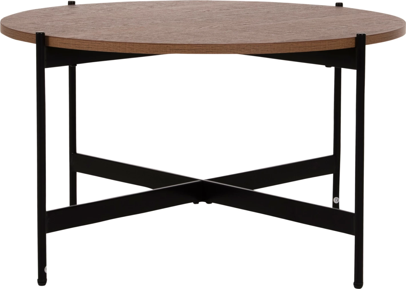 Tavolinë kafeje FH9588.04 MDF ngjyrë arre, bazë metalike e zezë Φ80x45H cm