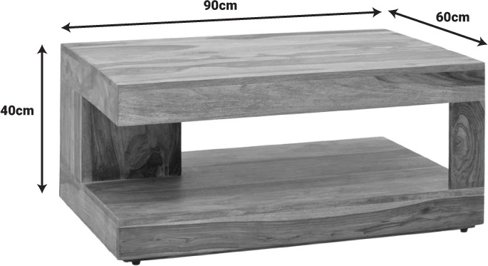 Tavolinë kafeje Volino, dru sheesham i fortë, ngjyrë arre, 90x60x40cm